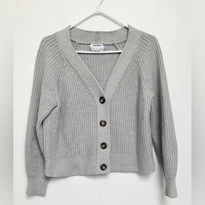 Old Navy Relaxed Cardigan Fog Gray Button Down Cotton Sz L Cozy 3D rib